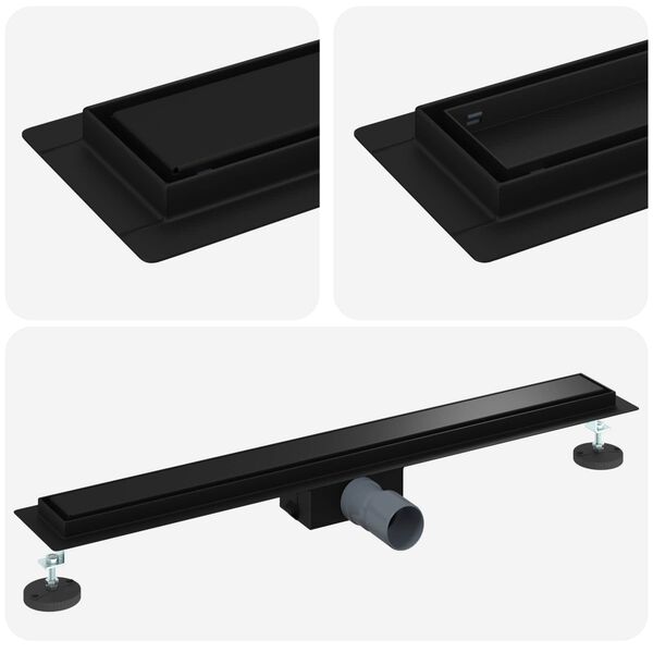 vidaXL 2 in 1 Shower Drain Black 80 cm Stainless Steel 304