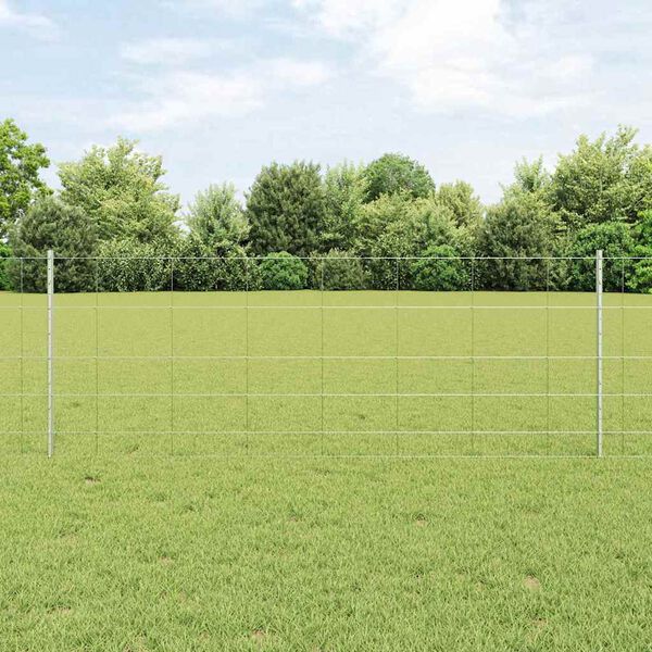 vidaXL Fence with Post Silver 0.8 x 100 m Steel