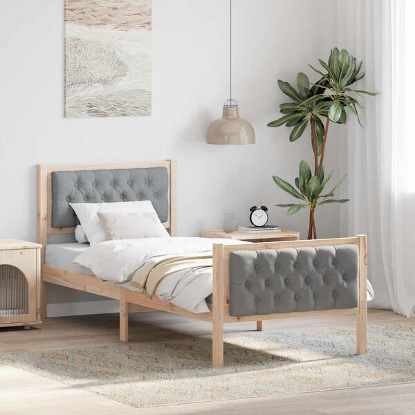 vidaXL Bed Frame with Headboard Light Grey 75 x 190 cm Solid Pine Wood