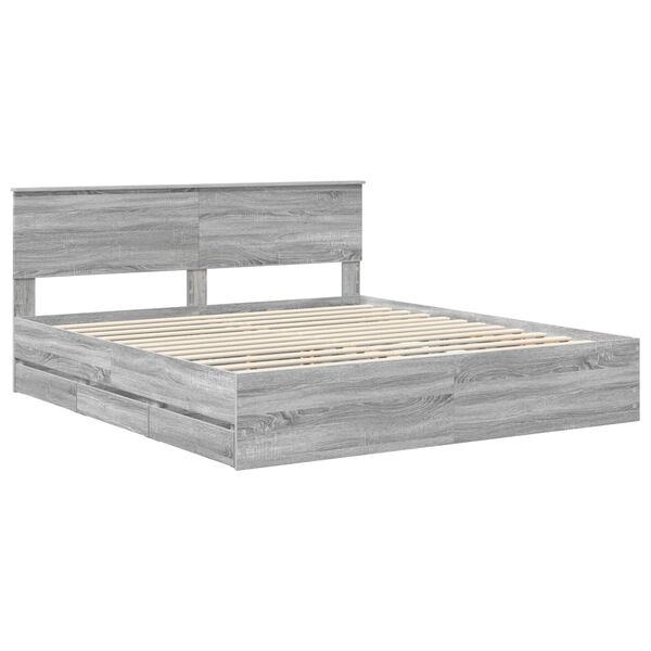 vidaXL Bed Frame with Drawer Grey Sonoma 200 x 200 cm Engineer Wood