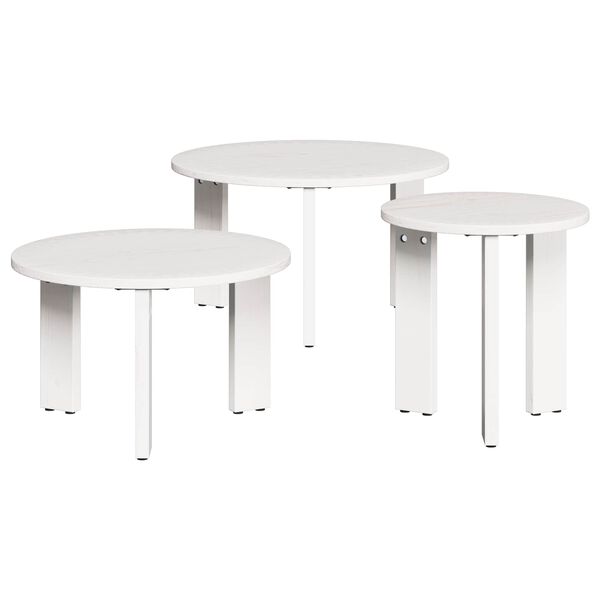 vidaXL Coffee Table 3 pcs White Solid pine wood