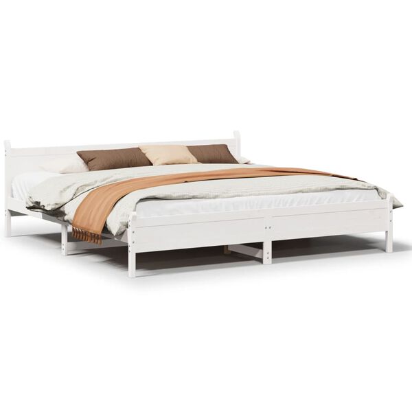 vidaXL Bed Frame without Mattress White 180x200 cm Super King Solid Wood Pine