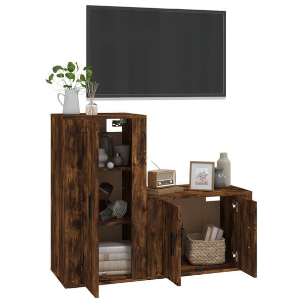 vidaXL 2 Piece TV Cabinet Set Smoked Oak Engineered Wood