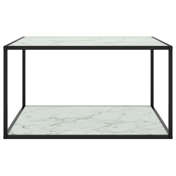 vidaXL Coffee Table Black with White Marble Glass 90x90x50 cm