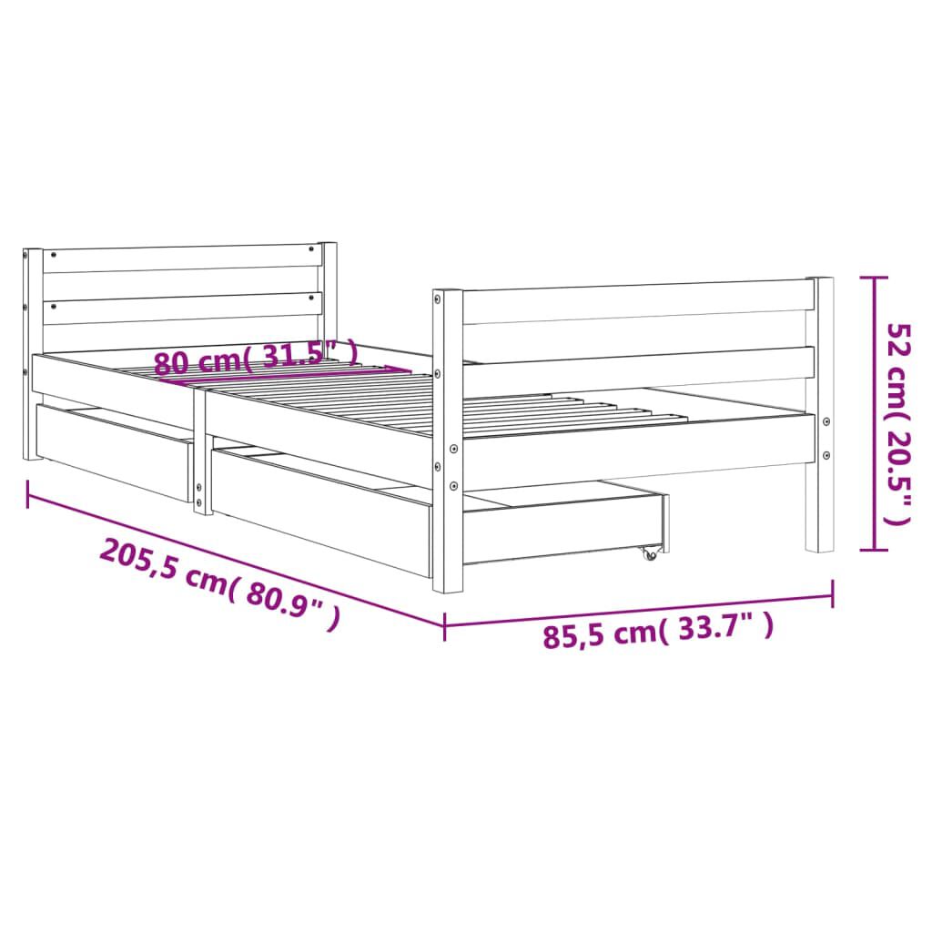 vidaXL Kids Bed Frame with Drawers White 80x200 cm Solid Wood Pine