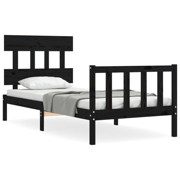 vidaXL Bed Frame without Mattress Black Small Single Solid Wood Pine
