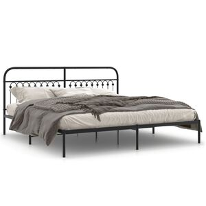 vidaXL Metal Bed Frame without Mattress with Headboard Black 193x203cm