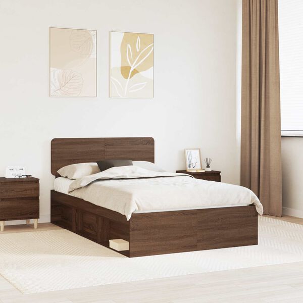 vidaXL Bed Frame with Headboard Brown Oak 120 x 200 cm Solid Pine Wood
