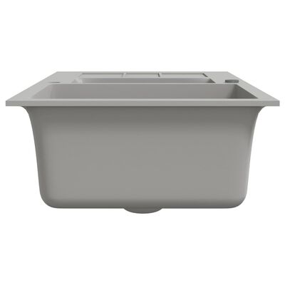 vidaXL Kitchen Sink Double Basins Grey Granite