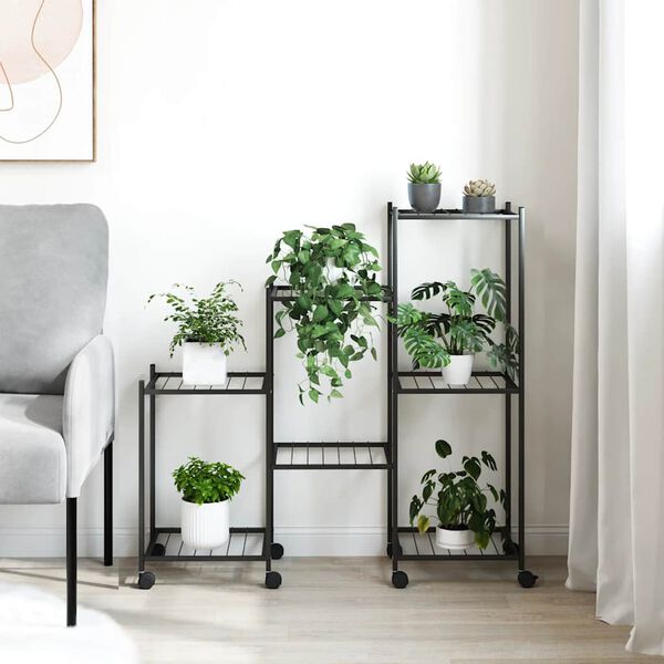 vidaXL Flower Stand with Wheels 83x25x83.5 cm Black Iron