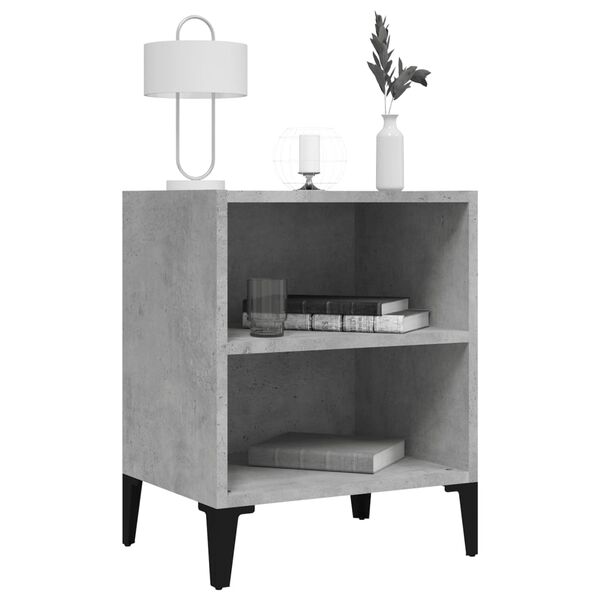 vidaXL Bed Cabinet with Metal Legs Concrete Grey 40x30x50 cm