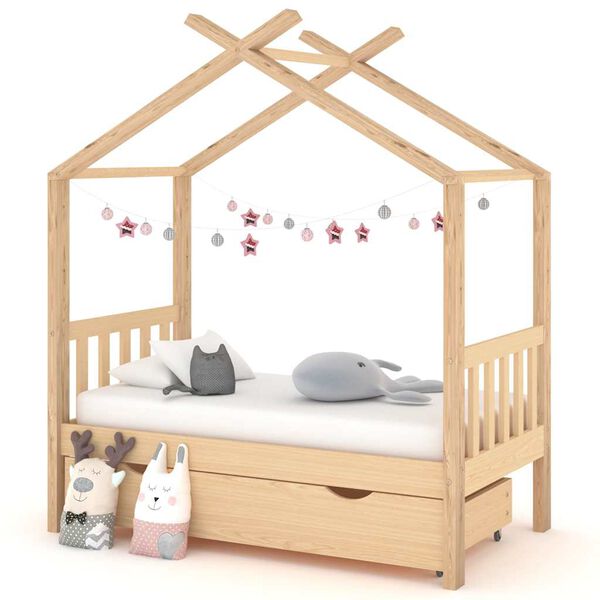 vidaXL Kids Bed Frame with a Drawer Solid Pine Wood 70x140 cm