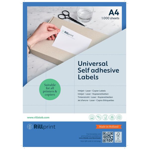 rillprint Self-adhesive Sticker Labels 210x148 mm 1000 Sheets White