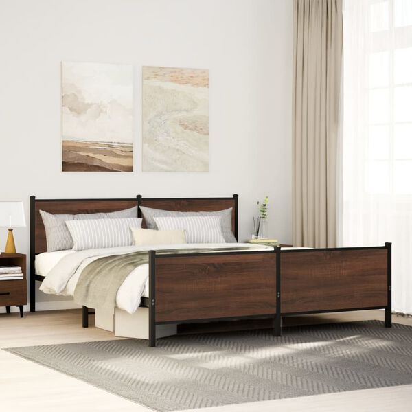vidaXL Metal Bed Frame without Mattress Brown Oak 140x190 cm
