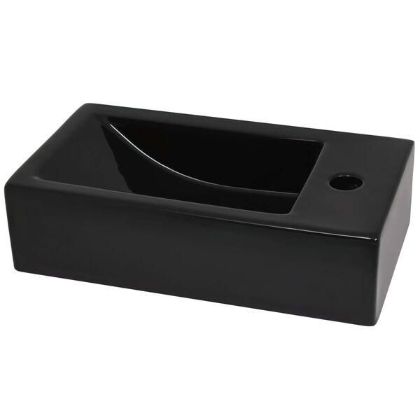 vidaXL Basin with Faucet Hole Rectangular Ceramic Black 46x25.5x12 cm