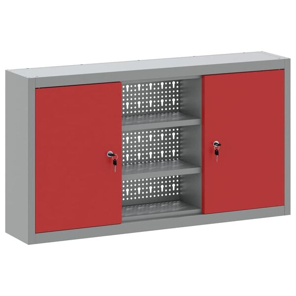 vidaXL Tool Cabinet with Shelf with Lock Red and Grey 100 x 20 x 55 cm
