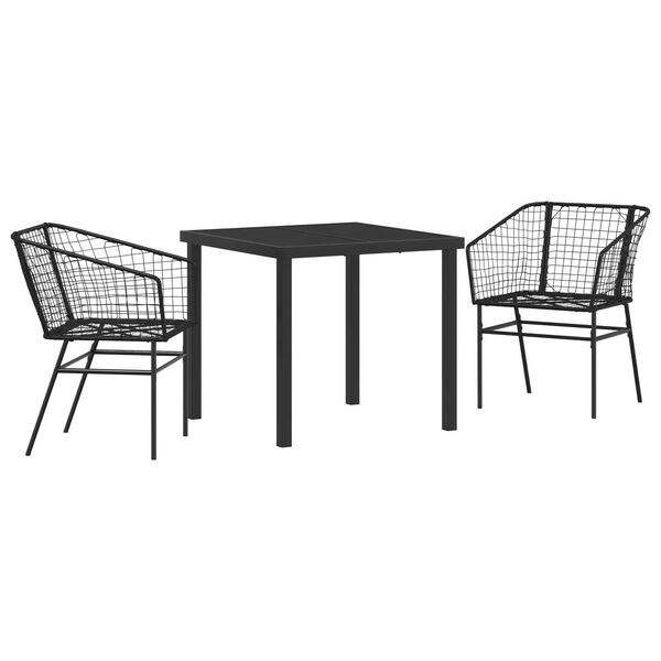 vidaXL Garden Dining Set 3 pcs Black Poly Rattan
