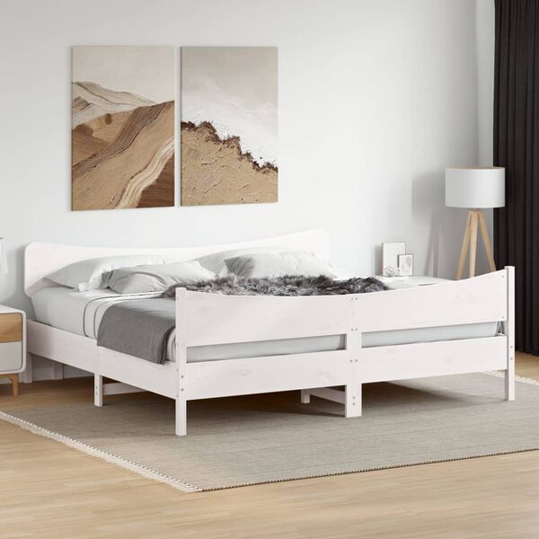 vidaXL Bed Frame without Mattress White 180x200 cm Super King Solid Wood Pine