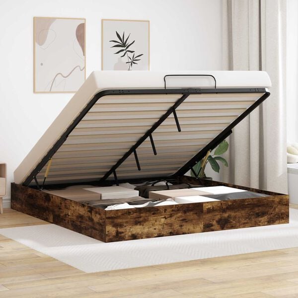 vidaXL Ottoman Bed Frame Smoked Oak 203 x 180 x 25 cm Chipboard