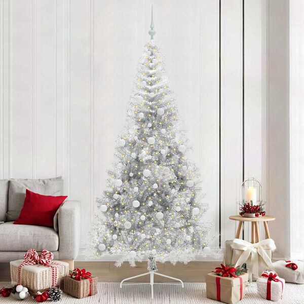 vidaXL Artificial Pre-lit Christmas Tree Silver 240 cm PET
