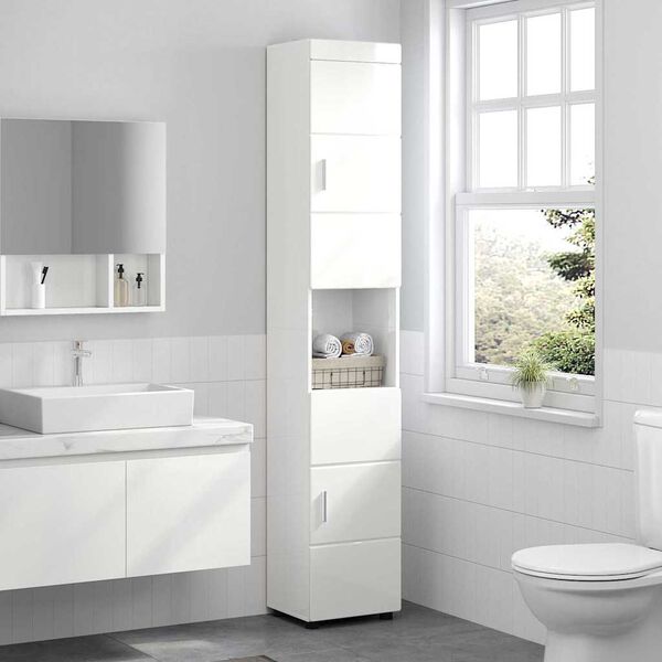 vidaXL Bathroom Cabinet Set TULUM High Gloss White 37 x 31.5 x 203 cm