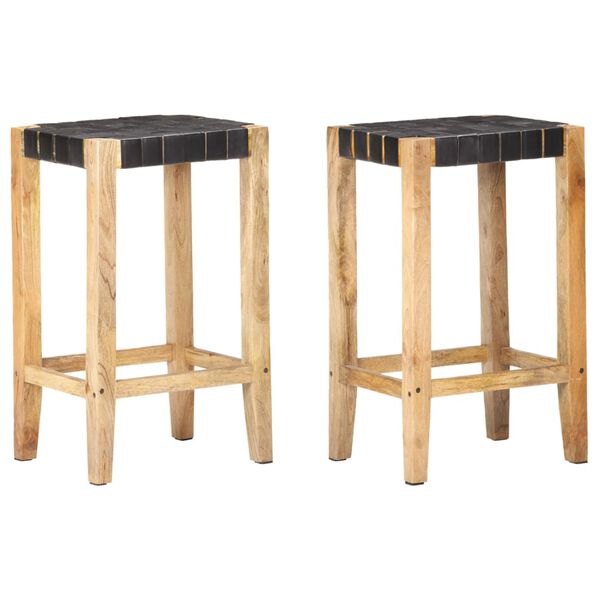 vidaXL Bar Stools 2 pcs Black Real Leather 75 cm
