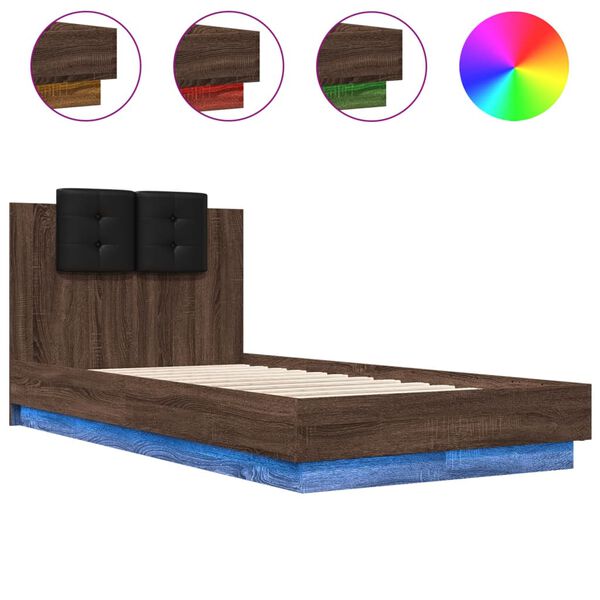 vidaXL Bed Frame with LED without Mattress Brown Oak 90x190 cm Single