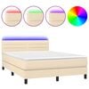 vidaXL Box Spring Bed with Mattress&LED Cream 140x190cm Fabric