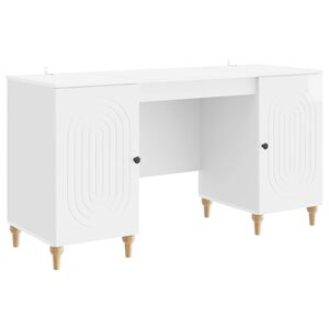 vidaXL Desk with Shelf Gloss White 142.5 x 50 x 75 cm Engineered Wood