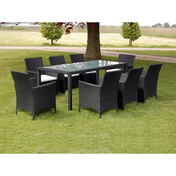 vidaXL 9 Piece Outdoor Dining Set with Cushions Poly Rattan Black
