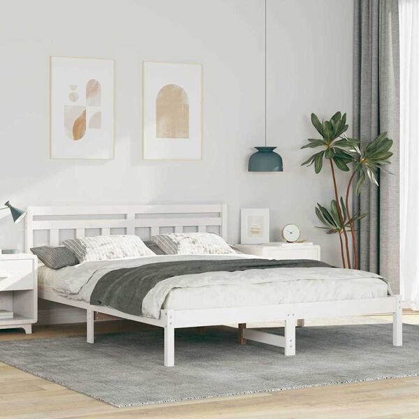 vidaXL Bed Frame White 150 x 200 cm Solid Pine Wood