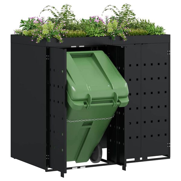 vidaXL Wheelie Bin Storage for 2 Bins Black 136 x 77.5 x 121.5 cm