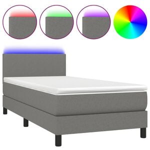 vidaXL Box Spring Bed with Mattress&LED Dark Grey 80x200cm Fabric