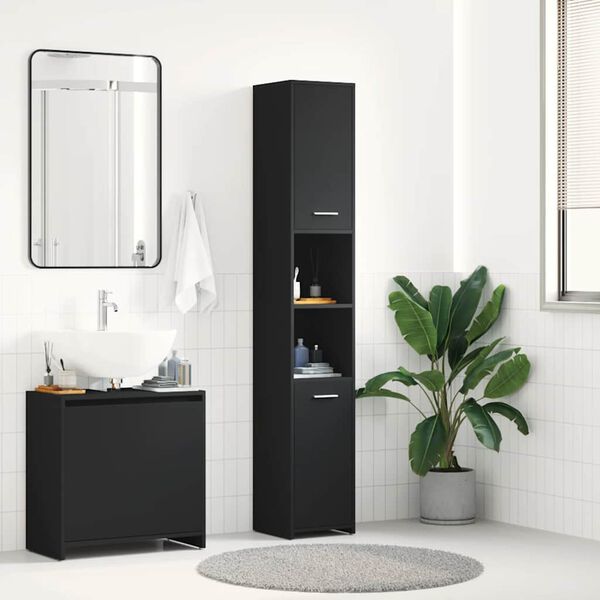 vidaXL Bathroom Cabinet Black 30x30x183.5 cm Engineered Wood