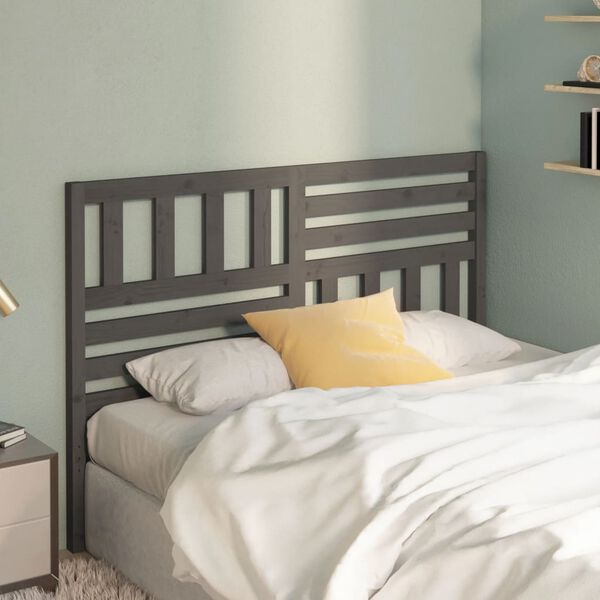 vidaXL Bed Headboard Grey 141x4x100 cm Solid Wood Pine