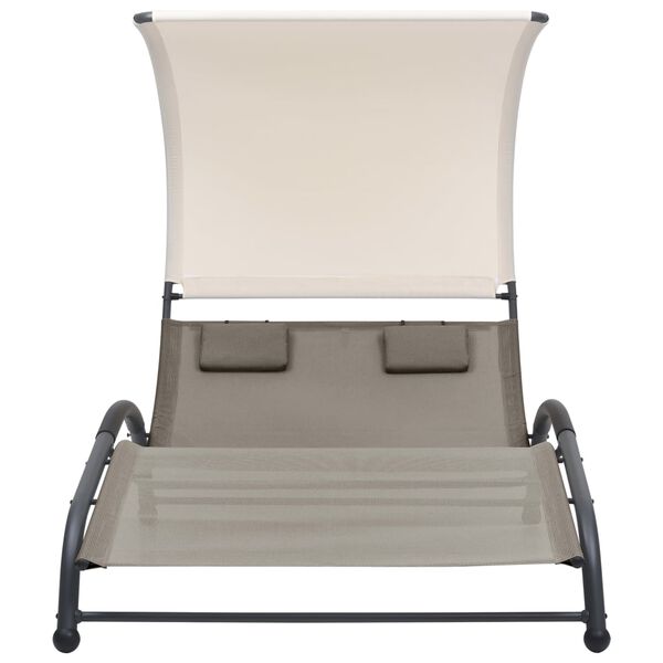 vidaXL Double Sun Lounger with Canopy Textilene Taupe