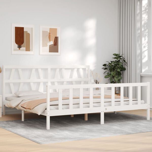 vidaXL Bed Frame without Mattress White Super King Size Solid Wood Pine