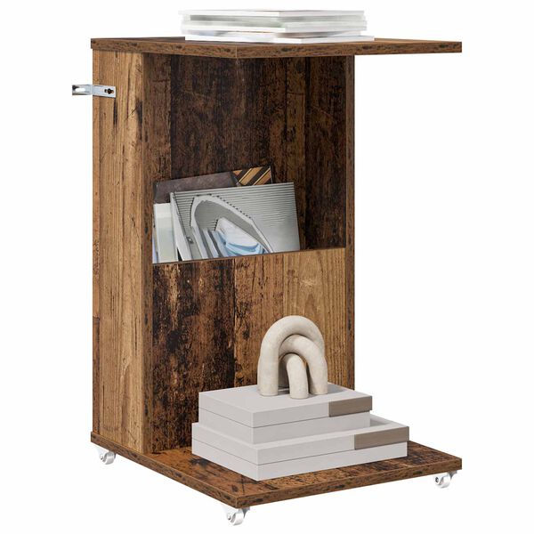 vidaXL Side Table with Wheel Old Wood 40 x 35 x 60 cm Engineered Wood