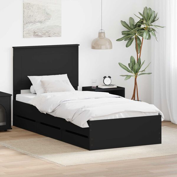 vidaXL Bed Frame with Drawer Black 75 x 190 cm Engineer Wood
