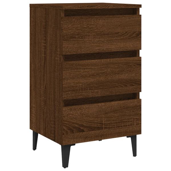 vidaXL Bed Cabinet with Metal Legs Brown Oak 40x35x69 cm