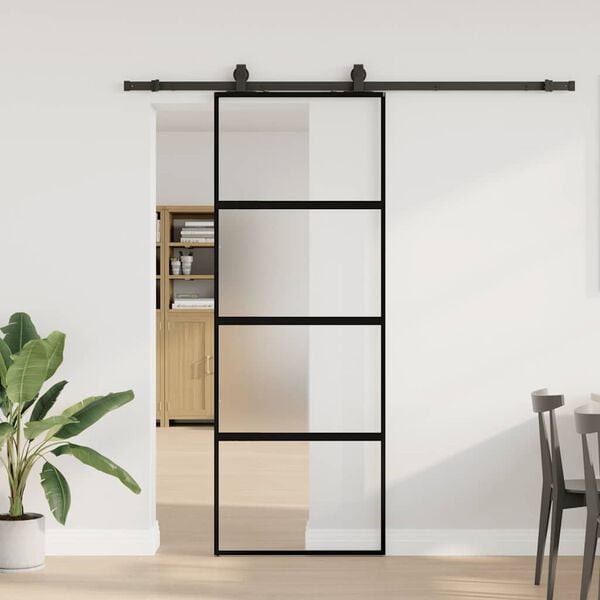 vidaXL Sliding Door with Hardware Set Black 76x205 cm Tempered Glass