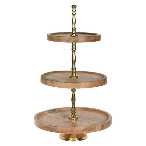 H&S Collection 3-tier Serving Stand 50 cm Wood Gold