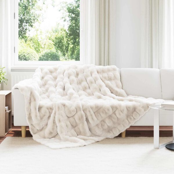 vidaXL Faux Rabbit Fur Blanket Olite White 240 x 270 cm Polyester