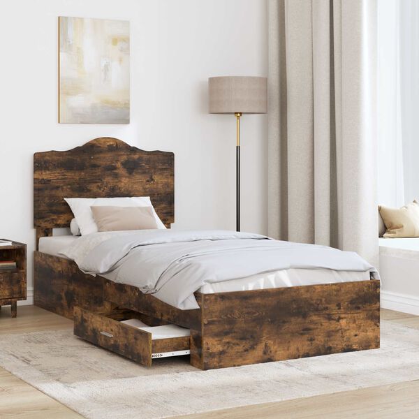 vidaXL Bed Frame with Headboard Smoked Oak 75 x 190 cm Engineered Wood