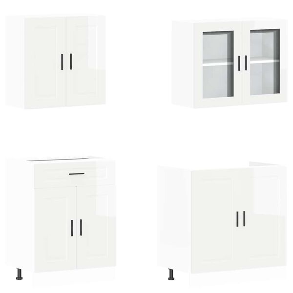 vidaXL 4 Piece Kitchen Cabinet Set Porto High Gloss White Engineered Wood