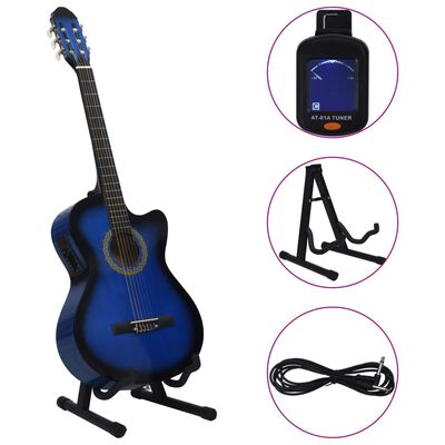 vidaXL 12 Piece Western Guitar Set with Equalizer and 6 Strings Blue