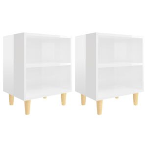 vidaXL Bed Cabinets Solid Wood Legs 2 pcs High Gloss White 40x30x50 cm