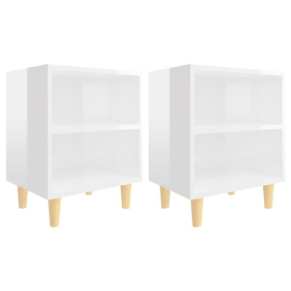 vidaXL Bed Cabinets Solid Wood Legs 2 pcs High Gloss White 40x30x50 cm