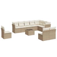 vidaXL 11 Piece Garden Sofa Set with Cushions Beige Poly Rattan