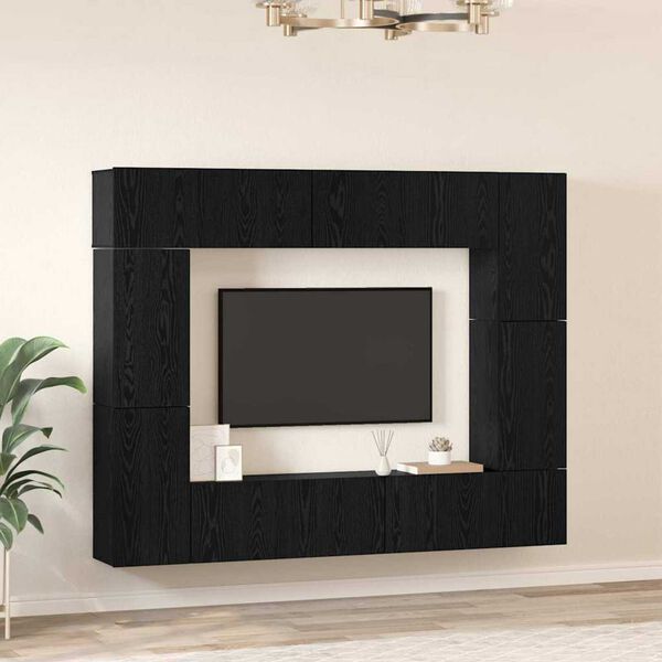vidaXL TV Cabinet Set Wall-mounted 8 pcs Black Oak Engineered Wood